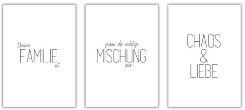 Freyheit | Premium Poster Set | stilvolles Bilder-Set für Wohnzimmer oder Schlafzimmer in schwarz-weiß | DIN A4 oder A3 (21 * 30cm oder 30x42cm) | OHNE Bilderrahmen (Chaos + Liebe, A3 (21cm*29,7cm))