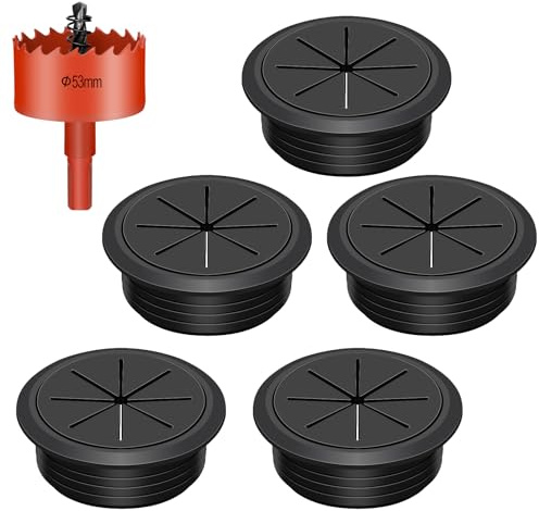 Swpeet 6Pcs 2,1 Pouces (53mm) Caoutchouc Bureau Grommet avec scie à Trou, Cable Grommet Flexible, Couverture de Trou de câble de Bureau, Couverture de Trou de Fil, Cordon de Bureau pour la Table