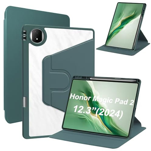 Lemxiee Cover pour Honor Magic Pad 2 Coque,Case avec Emplacement pour Stylo/Support pivotant à 360° Cuir PU + Acrylique Transparent Coque pour Honor Magic Pad 2 12.3 (2024) Case