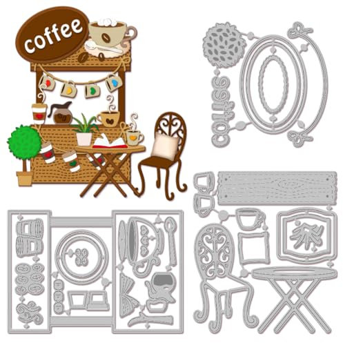 GLOBLELAND Stanzformen „Kaffeestation“ Aus Metall Tische Stühle Bücher Stanzformen Stanzformen Für Die Kartenherstellung DIY Scrapbooking Dekor Prägung Urlaubsdekoration