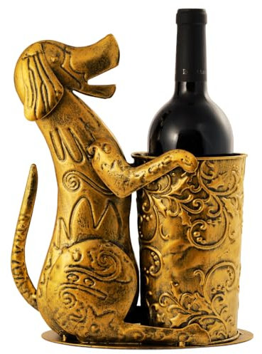 Dorlotou Retro Gold Wine Holder Metal Dog Shaped Wine Rack for Home Dinning Tabletop Decoration Gifts