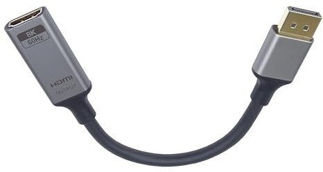 PremiumCord Adaptador 8K Displayport a HDMI M/H, 8K@60Hz, 4K@144Hz, DP 1.4, HDMI 2.1, HDR 10, HDCP 2.2, Conectores Chapados en Oro, Diseño en Metal, 20cm