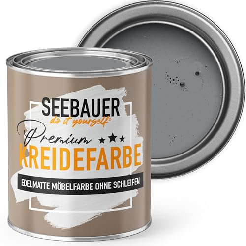 SEEBAUER diy Kreidefarbe für Möbel Grau 750ml für Innen (No. 238 Graphite Grey) Möbelfarbe ohne Schleifen - Holzfarbe extra matt - Holzlack, Möbellack hohe Deckkraft