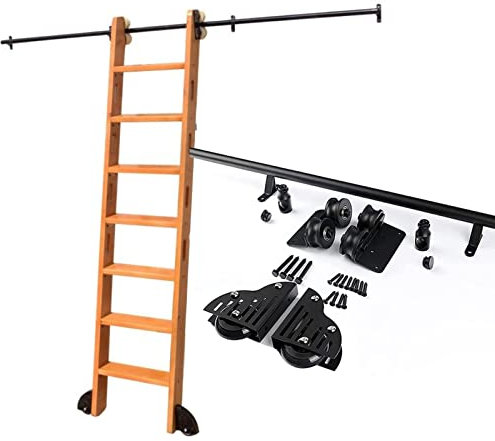 WUNMSKZR Rolling ladder Hardware Library 3Ft-20Ft Hardware Kit,Library Sliding Roller Ladder Hardware Kit Track/Rail,Sliding Ladder Hanging Rail + Extension,20Ft/600Cm Track Kit