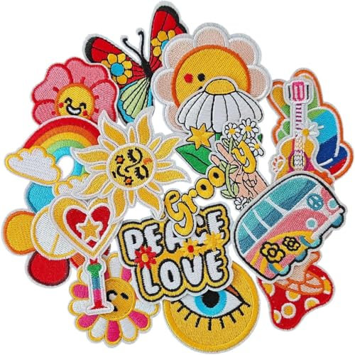 AXEN Colorful Vintage Patches, Embroidered Iron on/Sew on Patches Applique for Clothes, Hat, Backpack, Jeans, DIY Accessories, Pack of 8