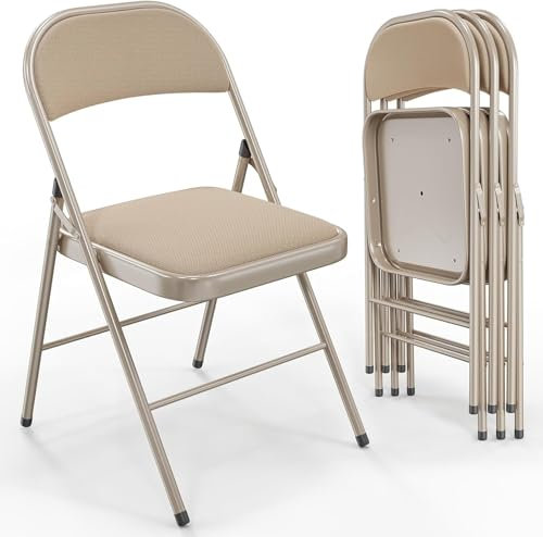 Asdsed Klappstuhl 4er Set, Hochbelastbare Klappstühle Gepolstert, Vormontiert, 204KG Tragkraft, Metall-Klappstuhl für Innen- und Außenbereich, Veranstaltungen, Büro, Garten, Schlafzimmer