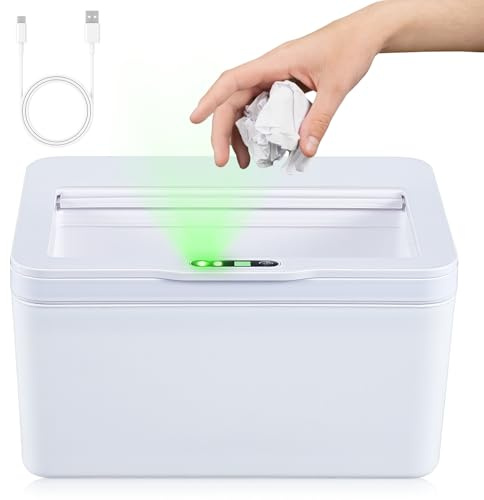 6L Automatic Trash Bin with Lid, Touchless Motion Sensor Waste Paper Trash Can USB Rechargeable Rubbish Waste Bin Dustbin Small Desktop Garbage Can Wastebasket for Bedroom Living Room Kitchen Office
