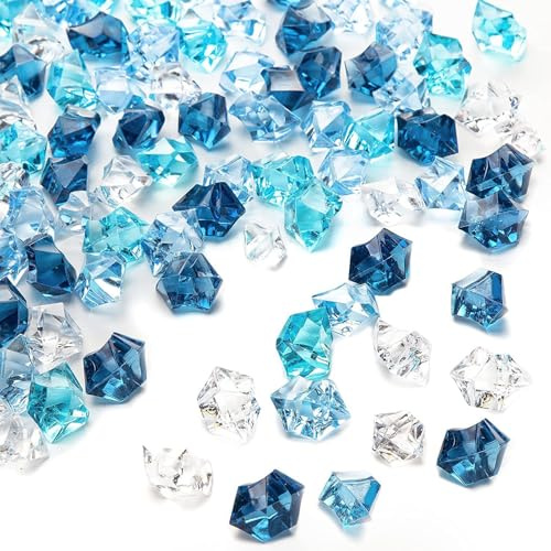 wuyukeji Falsche Crushed Ice Rocks,500G Acryl Deko Diamanten,Acryl Kristallsteine,Klar Farbige Steine für Befüllen von Dekovasen und zum Basteln(Dunkelblau + Transparent + Hellblau + Hellhimmelblau)