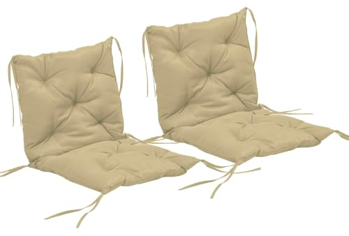 Outsunny 2er-Set Sitzkissen Bindebänder Stoffbezug 98 x 50 cm Khaki | Stuhlkissen, 8cm Dicke Polsterauflage, Sitzpolster für Küche, Büro, Esszimmerstühle