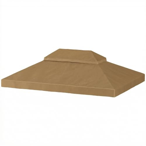 Outsunny Ersatzdach für Pavillon 4x3m Beige | Doppelt mit Ablauflöchern, 370gsm HD Polyester, UPF30+, nur Stoff