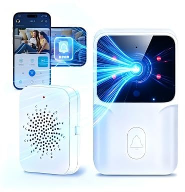 Wireless Video Doorbell Camera with Plug-in Indoor Chime, Drill-Free Battery Doorbell for UK Rental Houses, 1080P Night Vision IP65 Waterproof, 1 Month Standby Two Way Audio Motion Detection