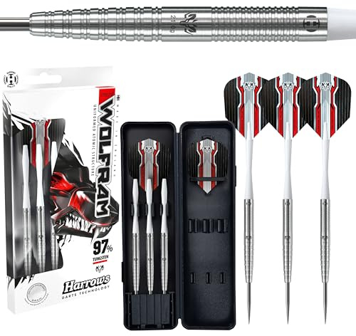 Harrows Wolfram 97% Tungsten Stahlspitzen Dart Set 21g, 22g, 23g, 24g, 25g & 26g - Inklusive Speedline Schäfte, Marathon - Wolfram Flights & Reiseetui