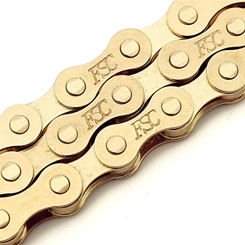 Zhiqiu FSC F410 Singlespeed-Fahrradkette (1,3 x 0,3 cm/1/2 x 1/8 Zoll, 104 Glieder), Ti-N Gold