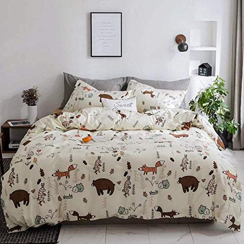 Jumeey Kinder-Bettwäsche-Set mit Bären-Motiv, für Mädchen, Cartoon-Bettbezug, für Teenager, Jungen, Kaninchen, Fuchs, Wald, Wald, Queen, Tierdruck
