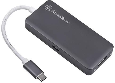 Silverstone Sst-EP14C - Adapter USB 3.1 Type-C Gen1 zu HDMI (Auflösung bis zu 4096 x 2160 @ 30Hz), 3x USB 3.1 Gen 1 Typ-A, 1x USB 3.1 Gen 1 Typ-C (PD 2.0 Laden), dunkelgrau