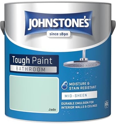 Johnstone's - Bathroom Paint - Jade - Mid Sheen Finish - Stain Blocker Paint - Use in Moist & Damp Areas - Low Odour - Dry in 1-2 Hours - 12m2 Coverage per Litre - 2.5L