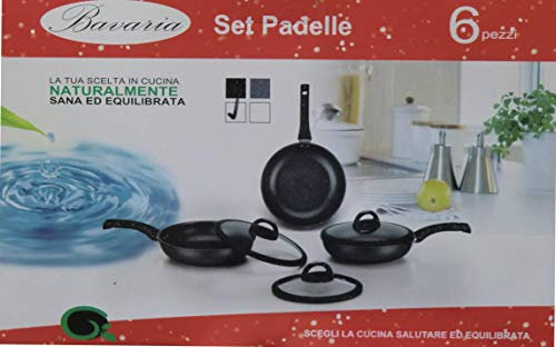 Set 3 Padelle + 3 Coperchi in Pietra Lavica Bavaria (Grigio)