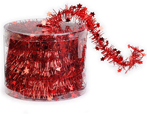 Inge Christmas Goods Drahtgirlande mit Sternen | 7m Girlande in rot Silber Gold oder weiß | Deko Adventskranz Zubehör Weihnachten (rot)