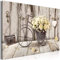 decomonkey Bilder Blumen Vintage 120x80 cm 1 Teilig Leinwandbilder Bild auf Leinwand Vlies Wandbild Kunstdruck Wanddeko Wand Wohnzimmer Wanddekoration Deko Holz Fahrrad Retro