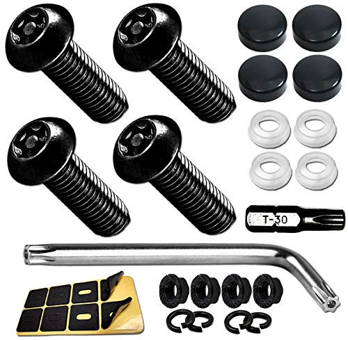 Aootf Anti Theft License Plate Screws- Black Screws for Locking Car Tag, Frame and Cover, Mounting Hardware Kit for Front/Rear, M6 Stainless Steel Screws, Caps, Fasteners Nuts, Rattle Proof Pads
