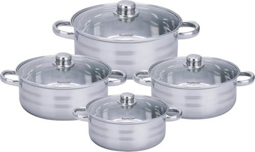 Royalty Line, 8er Set tiefe Kochtöpfe mit Glasdeckel grau