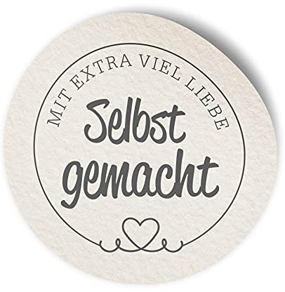 itenga 50x Etikett selbstgemacht mit Extra viel Liebe - Sticker Aufkleber selbstklebend für Marmelade Einmachgläser Geschenke - hochwertiges Papier - rund 4cm