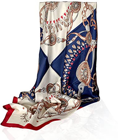 GLORIS Seidenschal Damen 90x90cm Blaues Quadrat Elegante Seidentuch Haare Seidentuch Damen Halstuch Damen Elegant Satintuch Halstuch Seide Bandana Tuch Kopftücher Damen Ansatz Scarf