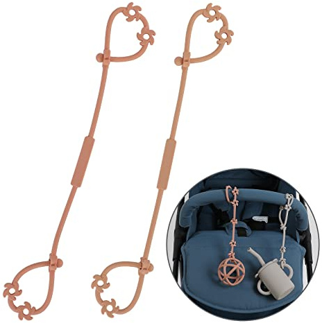 LOVE DEPOT Cup Catcher, Spielzeug Sicherheitsgurte Trinkbecher Halteriemen für Kinderwagen Hochstuhl Autositz, aus Lebensmittelqualität Silikon, BPA-frei, 2er-Pack (Muted+Apricot)