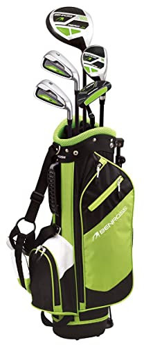 BENROSS - Aero - Junior Stainless Steel and Graphite Golf Package Set - Kids Golf Set - 7 Iron, PW Iron, 1 Hybrid, 1 Driver, 1 Putter - Green - 49 to 55 Inch