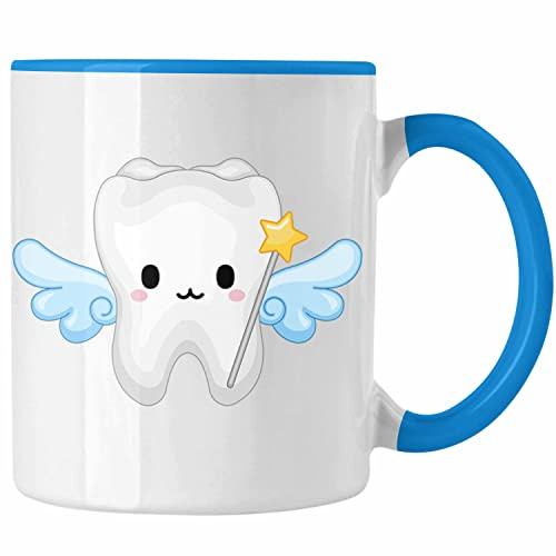 Trendation - Zahnfee Becher Kinder Zahnmedizinische Fachangestellte Tasse Geschenk Lustig Praxis Geschenkidee Zahnarzthelferin Zahntechnikerin Zahnärztin Lustiger Spruch (Blau)
