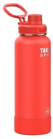 Takeya Sport 40 oz Triple Wall Insulated Stainless Steel Water Bottle With Ice Blocking Spout Lid, Unmatched Quality, 26+ Hours Cold, Pro Fire