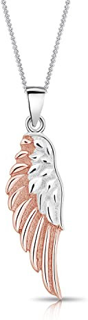 DTPsilver® 925 Sterling Silber und Rosen-Gold überzogen Zweifarbig Anhänger - Engelsflügel Anhänger - kette Breite: 1,2 mm - Verstellbare Länge: 40 bis 45 cm
