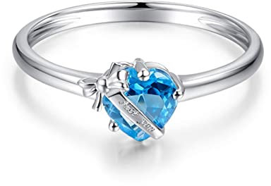 Ringe Herz Damen, Ehering Damen mit 6X6mm Blautopas 0.89ct 9 Karat (375) Weißgold Personalisiert für Hochzeit Jahrestag Valentinstag