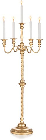 Sziqiqi Gold Floor Candelabra Candle Holder for Centerpiece - Tall 5 Arm Candlesticks Holders Metal Taper Candle Holder for Table Floral Centerpieces for Wedding Party Banquet