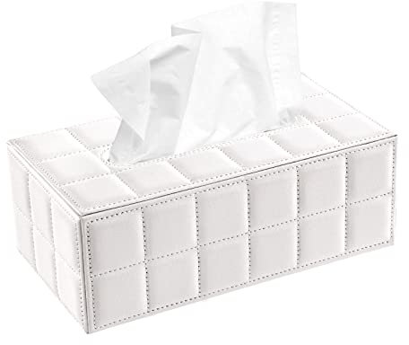 Papiertuch Behälter PU-Leder Taschentuchbox Rechteckig Kosmetiktuchbox für Zuhause Büro Auto Dekoration, Weiß