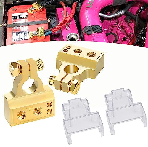 2pcs Terminali di Batteria Connettori Terminali Morsetti per Batterie Auto Carico Pesante Sezione Della Batteria Terminale Morsetto Positivo e Negativo +/- con Coperchio Antipolvere