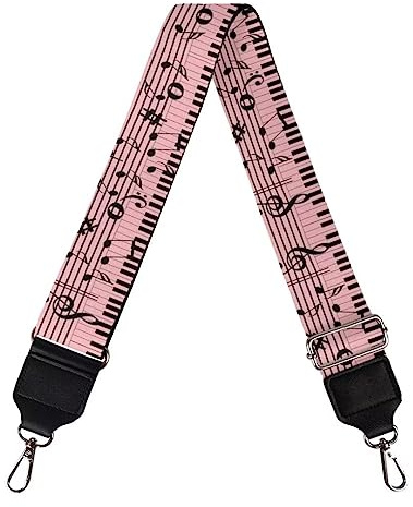 Jeiento Breiter Schultergurt Schwarz Musiknoten Verstellbare Gitarrengurte Rosa Handtasche Crossbody Gurt Taschengurt mit Karabiner Silber