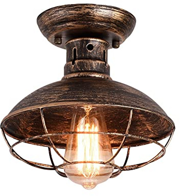 TPWEWRX Vintage schwarze halbbündige Deckenleuchte Industrielle Käfig Deckenlampe Bauernhaus Deckenleuchte für Balkon Eingangsbereich Flur Treppe Foyer Küche Veranda (Bronze)