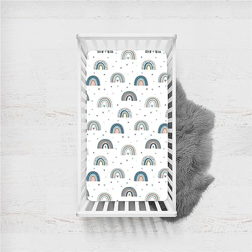 Odot Spannbettlaken für Kinderbett, Kinderwagen Matratzenbezug, Weiche Babybett Spannbetttuch Spannbettlaken, Perfekte Passform Durch Rundum-Gummizug (95x65cm,süßer Regenbogen 6)