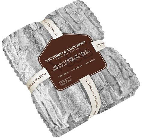 Victorio & Lucchino Manta Plaid Piel De Conejo Imitacion con Reverso Sherpa - Manta Suave para el Sofa o para Cama (VL-80518) (Gris, 130 X 160 Cm)