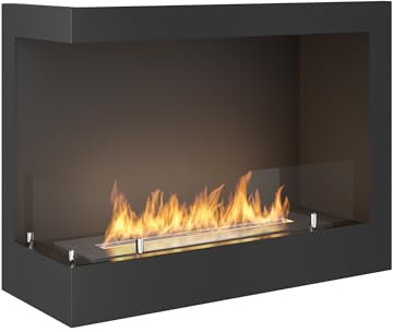 Bioethanol-Kamin zum Einbau, links, schwarz, aus Stahl mit Glas, 60 x 45 cm