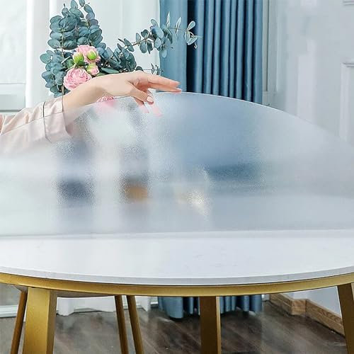Tischschutz Mattiert Transparent Nach Maß Rund 150cm - Tischdecke Meterware, Dicke 1.5mm - Wasserdicht, 65°-Fase, Hautschutz PVC Folie Transparent für Esstische aus Holz, Matt 1.5mm