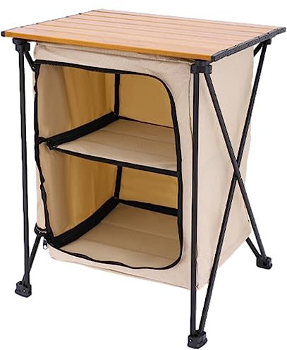 BHOLI Camping-Kücheneinheit, Campingtisch mit 3 Ablagen und Stauraum, zusammenklappbarer Campingschrank aus Aluminium, leichte tragbare Outdoor-Kücheneinheiten für Camping, Par, Picknick und