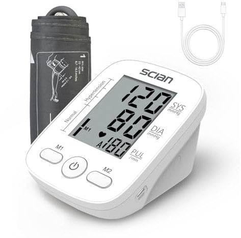 Scian Blood Pressure Monitors BIHS Approved UK Upper Arm Blood Pressure Machine for Home Use, Automatic Heart Rate Monitor & BP Cuff Kit with Large Cuff 22-42cm, Large LCD Display, 2×90 Memory (White)