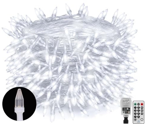 20M 200LED Diamant Lichterkette Außen mit Stecker, Lichterkette Weihnachtsbaum Outdoor Weihnachts Lichterkette Innen Wasserdicht mit Fernbedienung und Timer für Hochzeit, Außen(Weiß)