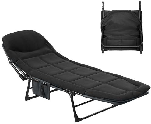 YITAHOME Tumbonas Jardin Exterior con Cojín, Plegable y Ajustable en 5 Posiciones, Tumbona Portátil & Resistente, 200x65x32cm con Carga de 200 kg para Jardines, Camping, Interiores, Negro