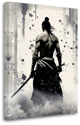 LZIMU Japanisches Samurai Poster Krieger Leinwandbilder Samurai Katana Bild Drucke Bushido Kunstwerk schwarz weißes japanisches Thema Heimdekoration(Bild-1, (40.00 x 60.00 cms))
