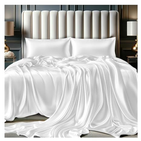 100% österreichische Eukalyptus Bettlaken ohne Gummizug kühlend für heiße Schläfer Tencel-Lyocell Betttuch Haustuch Laken ohne Gummi Seidig Weich Glatt ( Color : White , Size : 250x250cm+48x74cm x2 )