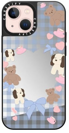 CASETiFY Mirror iPhone 13 Mini Case [Reflective / 4.9ft Drop Protection/Compatible with Magsafe] - Puppy Pudding - Silver On Black