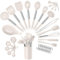 Joyfair Cooking Utensils Set, 34 Pcs Silicone and Stainless Steel Kitchen Utensil Set with Holder, Heat Resistant Kitchen Tool Accessories Include Spatulas Spoons Ladles for Non Stick Cookware, Khaki